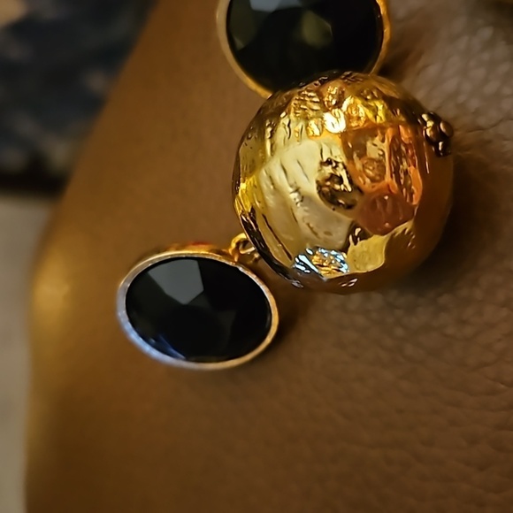 VTG 1980s Goldtone Ball Statement Drop Post Holiday Earrings - Picture 4 of 4